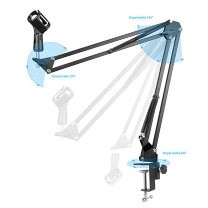 Boom Arm Microphone Mic Stand for Blue Yeti HyperX QuadCast SoloCast Snowball Fifine Shure SM7B Audio-Technica