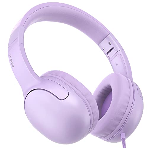 LORELEI E5 Wired Headphones for Kids Foldable & 3.5mm Jack Tangle Free Nylon Wire Stereo On Ear Headsets for Kids/Children/School/Tablet/Ipad/Kiddle/Plane (Purple) - color: Purple