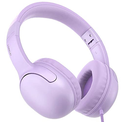 LORELEI E5 Wired Headphones for Kids Foldable & 3.5mm Jack Tangle Free Nylon Wire Stereo On Ear Headsets for Kids/Children/School/Tablet/Ipad/Kiddle/Plane (Purple) - color: Purple