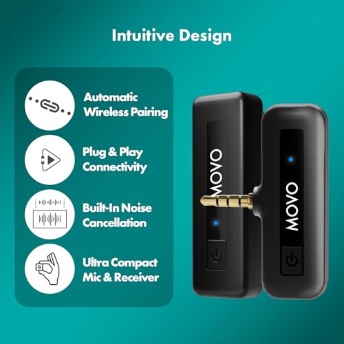 Movo Wireless Mini Camera Microphone for Video Recording- 2.4Ghz Wireless Transmitter with Clip on Lavalier Microphone for DSLR, Mirrorless Camera- Compact Lapel Mic (164FT Range, 10-Hr Battery Life) - style: 1 Transmitter