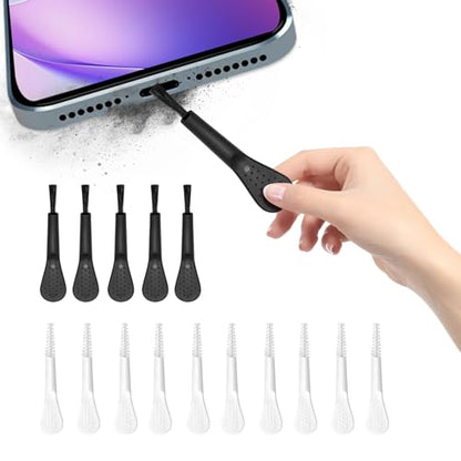 15 Pack Phone Charge Port Cleaning Tool kit, Including 10Pcs White Anti-Clogging Cleaner and 5Pcs Black Mini Brushes for iPhone 16 Pro Max Speaker and Receiver AirPods 4, Tablet Camera Etc