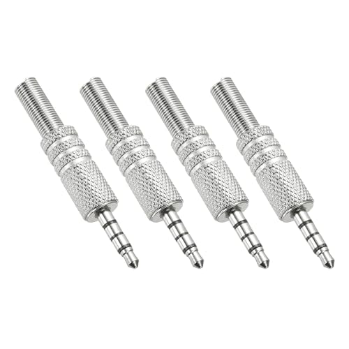 MECCANIXITY 4 Pcs 1/8" TRRS Audio Male Plug, 3.5mm Jack Plug Adapter Replacement, 4 Pole Solder Jack Cable Connector for Speaker Microphone Guitar (Carved Style, Silver Tone)