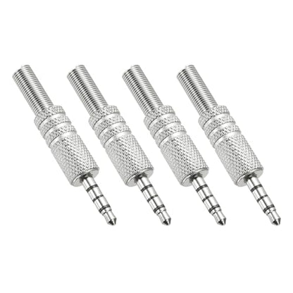 MECCANIXITY 4 Pcs 1/8" TRRS Audio Male Plug, 3.5mm Jack Plug Adapter Replacement, 4 Pole Solder Jack Cable Connector for Speaker Microphone Guitar (Carved Style, Silver Tone)