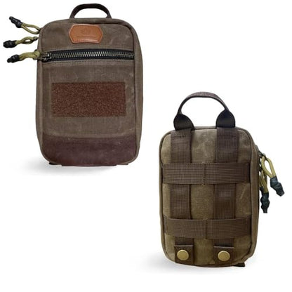 Roaring Fire Smolder Tactical EDC Organizer Pouch,Waxed Canvas Tool Bag | MOLLE Utility Pouch，With Brass YKK Zippers & Hook and Loop Patch Panel for EDC Carry, Range, Camping, Hiking & Travel