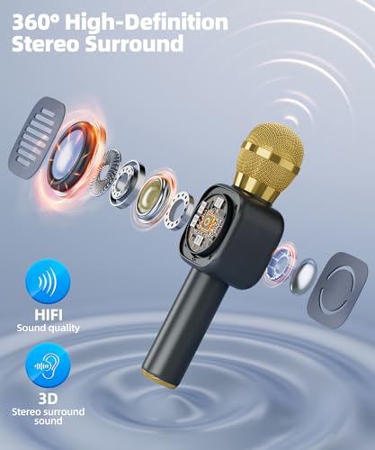 Kids Karaoke Microphone Mini, Bluetooth Voice Changer Toy Ages 3-12, black | LED Party Lights, Rechargeable Portable, Long Playtime, Duets, BT 5.3, Christmas Birthday Gifts for Toddler Boys & Girls - color: black - 1