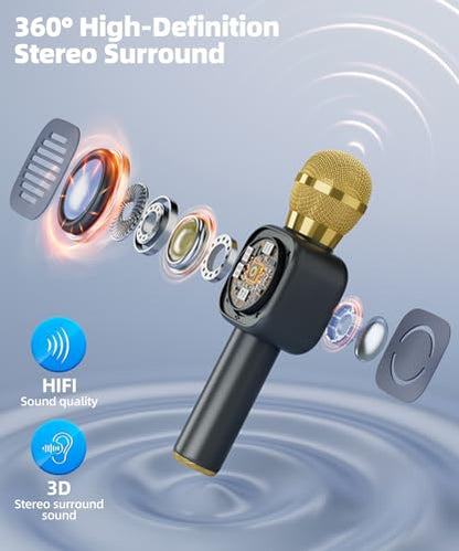 Kids Karaoke Microphone Mini, Bluetooth Voice Changer Toy Ages 3-12, black | LED Party Lights, Rechargeable Portable, Long Playtime, Duets, BT 5.3, Christmas Birthday Gifts for Toddler Boys & Girls - color: black - 1