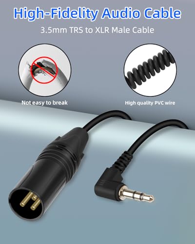 3.5mm to XLR Coiled Cable, Right Angle 1/8 Inch Mini Jack TRS Stereo Male to3 Pin XLR Male Microphone Audio Cord Adapter for MP3 Players,Laptops,Speakers（50CM/1.65FT） - style: male to male