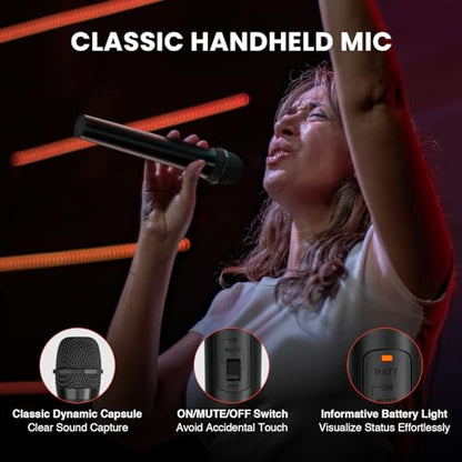 Phenyx Pro 4-Channel VHF Handheld Wireless Microphone System PTV-2000-4H | 4 Dynamic Handheld Mics, Metal Receiver, Long Range, Karaoke, Church Services, Singing