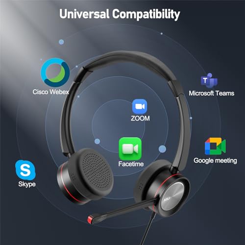 MKJ USB Headset with Microphone for Work, Wired Computer Headset for Business Calls, Noise Canceling Call Center Headphone for Office PC, Laptop, Zoom, Teams, Webinars, Softphones, Virtual Learning