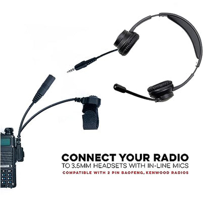 BTECH Universal 2-Pin K1 to 3.5mm Audio Adapter with One-Touch PTT – Premium Compatibility with BaoFeng, Kenwood Radios & 3.5mm Headsets with in-Line Mics