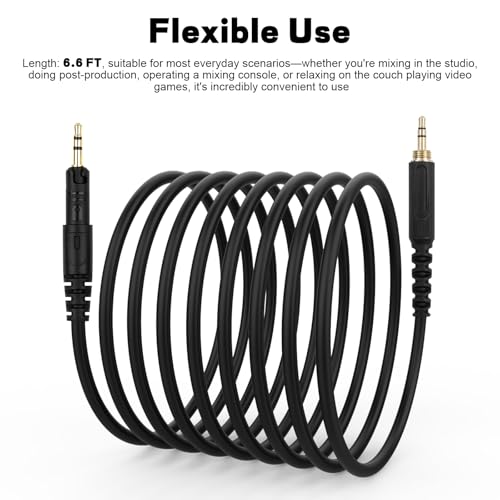 Replacement ATH-M50x Cable Compatible with Audio-Technica ATH-M50x, ATH-M40x, ATH-M70x, ATH-M60x Headphones, 2.5mm to 3.5mm(1/8") Audio Cord with 6.35mm(1/4") Adapter (6.6FT) - size: 6.6FT