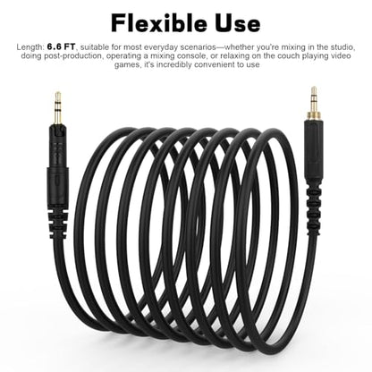 Replacement ATH-M50x Cable Compatible with Audio-Technica ATH-M50x, ATH-M40x, ATH-M70x, ATH-M60x Headphones, 2.5mm to 3.5mm(1/8") Audio Cord with 6.35mm(1/4") Adapter (6.6FT) - size: 6.6FT