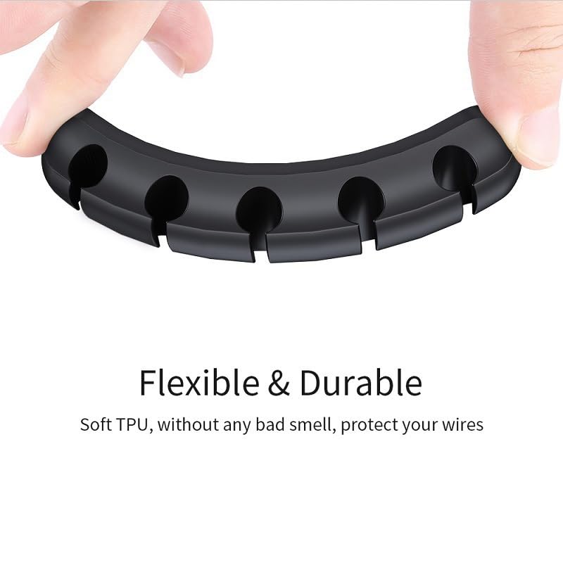 Cable Holder Clips 3 Pack, Cable Organizer for Desk, Cord Management Clips with 3/5/7 Slots, Silicone Cable Clips for USB Cables, Charging Cords, Power Cables, Office & Home – Black
