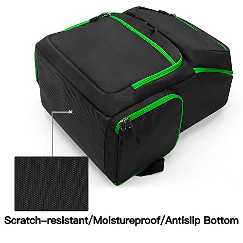 Trunab Backpack Compatible with Xbox Series X/S, Carry Case with Divider | Game Storage Bag Fits 15.6" Laptop, Controller & Cables, Padded Pockets for Gaming Accessories - color: Green Zip