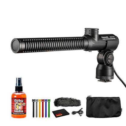 Panasonic DMW-MS2 Stereo Microphone Bundle | For Recording & Streaming + Microphone Cleaner + Cable Ties + Cleaning Cloth