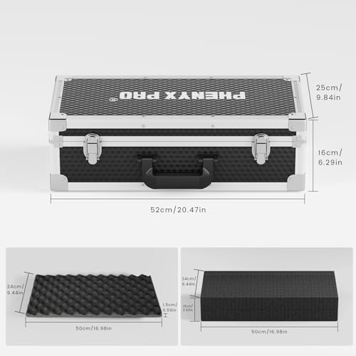 Phenyx Pro Storage Case with Pre-Diced Foam and Alloy Frame PCSE-L | Aluminum Alloy Frame, Protective Gear Storage, Ergonomic Handle, Wireless Mic Systems, Camera Gear - size: Large (53.5*16.5*29cm)