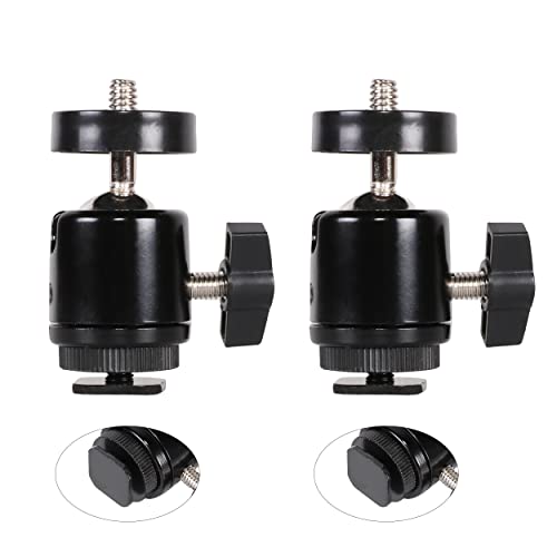 Hot Shoe Mount Adapter 360 Degree Swivel Mini Ball head with 1/4 inch Screw for DSLR Camera, Monitor, Gopro，Camcorder, Flash Light, Tripod, Microphone (2 Pack)