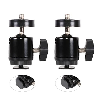 Hot Shoe Mount Adapter 360 Degree Swivel Mini Ball head with 1/4 inch Screw for DSLR Camera, Monitor, Gopro，Camcorder, Flash Light, Tripod, Microphone (2 Pack)