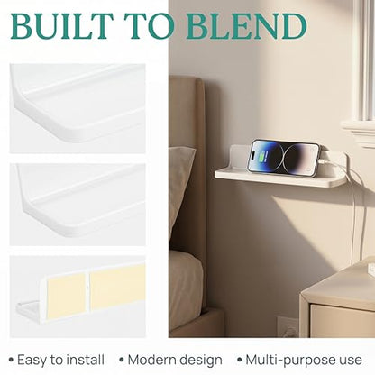 Wall Mounted Small Floating Shelf Stick On Wall Shelves for Bedroom,Kitchen,Bathroom Bedside Shelves to Display Speakers,Photo Frame,Watch,Keys,Cosmetics-Damage Free-Plastic-White(2Pcs/Set) - color: 2pcs/Set