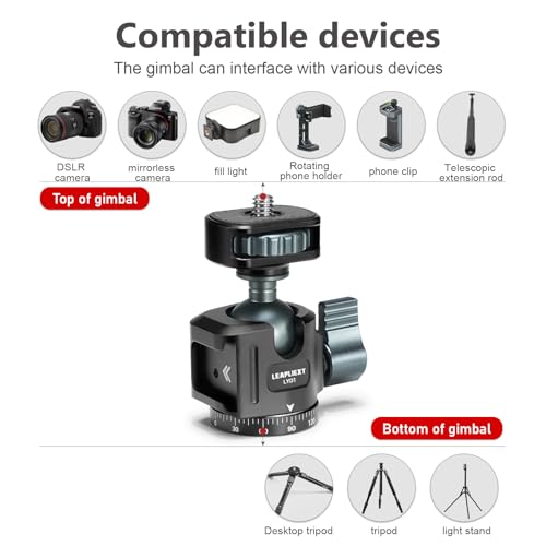 Tripod Metal Ball Head, 360° Rotating Base Adapter, Equipped with 1/4-inch Screw and Cold Shoe Mount, Compatible with Cameras, Smartphones and iPad Mounts, Max Load: 2.5kg/5.5 lbs