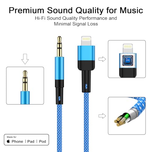 Aux Cord for iPhone,6FT Lightning to 3.5mm AUX Cable for Car Stereo,Speaker Headphone Jack Adapter Male Aux Stereo,Audio Auxiliary Cable Compatible for iPhone 14 Pro Max 14 Plus/14/13/12/11/XR/X/8/7