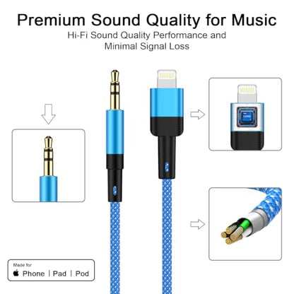 Aux Cord for iPhone,6FT Lightning to 3.5mm AUX Cable for Car Stereo,Speaker Headphone Jack Adapter Male Aux Stereo,Audio Auxiliary Cable Compatible for iPhone 14 Pro Max 14 Plus/14/13/12/11/XR/X/8/7