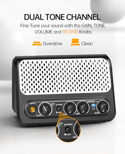 Mini Guitar Amp,LEKATO 10W Portable Electric Guitar Amplifier with Clean & Overdrive Channel,Reverb,Bluetooth Small Guitar Amp for Practice (Black-White) - color: Black-White