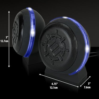 ENHANCE SL2 USB Classroom Speakers — 2.0 Stereo Sound System, 3.5mm Input, in-Line Volume Control, Compact for Desks, Laptops & Chromebooks — Perfect for School Labs & Classrooms (Blue LEDs)