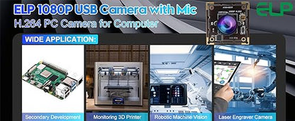 ELP H.264 1080P USB Camera Module with Microphone Wide Angle Fisheye Webcam | 170degree FHD PC Camera for Computer, UVC USB2.0 Lightburn Camera for Laser, Home Security, Embedded Machine Vision, Robotics - size: 170degree lens