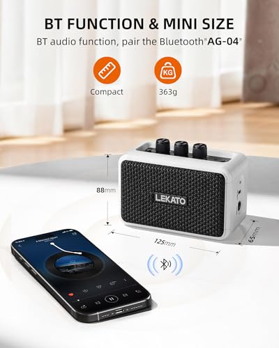 LEKATO Mini Guitar Amplifier AG-04, Dual Speakers 5W, Rechargeable Electric Guitar Amp Bluetooth with Clean Overdrive, 6H Working, Headphone Jack, Wireless Portable Small Amp for Practice (White) - color: White