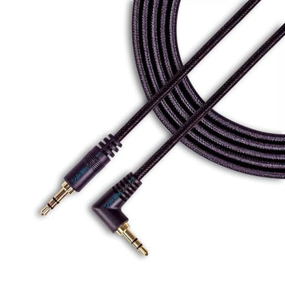 SatelliteSale Auxiliary 3.5mm Right Angle Audio Jack Male to Male Digital Stereo Aux Cable Universal Wire Black Nylon Cord 3 feet - size: 3 Feet