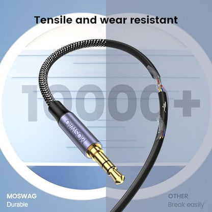MOSWAG 3.5mm to 6.35mm Stereo Audio Cable 3FT, 1/4 to 1/8 TRS Adapter Cord | Nylon Braid & 24K Gold-Plated Guitar to Aux Cord, 1/4 to 1/8 TRS Bidirectional Stereo Cable for Guitar, Speakers, Amplifiers - size: 3.28FT/1Meter
