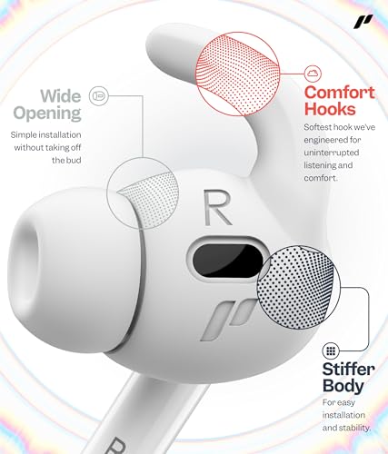 Proof Labs 4 Pairs for AirPods Pro 2 Ear Hooks Covers [Added Storage Pouch] Anti Slip Ear Tips Accessories Compatible with Apple AirPods Pro 2nd Generation (White)