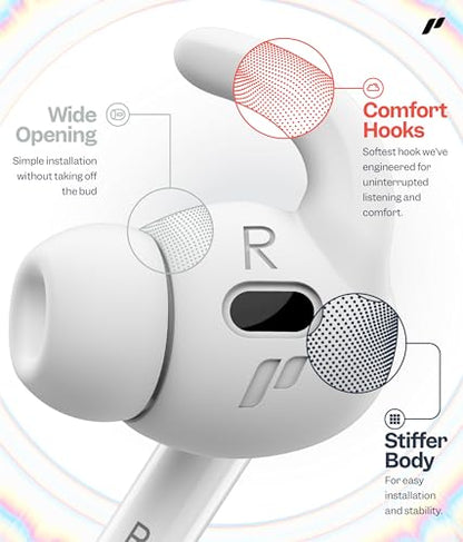 Proof Labs 4 Pairs for AirPods Pro 2 Ear Hooks Covers [Added Storage Pouch] Anti Slip Ear Tips Accessories Compatible with Apple AirPods Pro 2nd Generation (White)