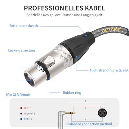 6Feet Balanced XLR Female to Right Angle 1/4 TRS Mixer Cable,Right Angle 6.35mm to 3pin XLR Female Audio Cable for Microphone Mixer Amplifier - size: 6Feet