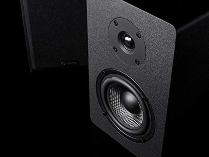Micca PB42X Powered Bookshelf Speakers, 30W RMS, Desktop Stereo Pair, Black | 2-Way, 4-Inch Carbon-Fiber Woofer, 0.75-Inch Silk-Dome Tweeter, RCA AUX Inputs, Active Near Field Studio Monitor
