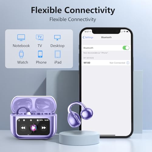 Open Ear Bone conduction Headphones Bluetooth 5.4 Wireless Clip On Earbuds with Digital Display Charging Case 40 Hours Playtime Sport Earphones Built-in Mic IPX7 Waterproof for Running Fitness Purple - color: Purple
