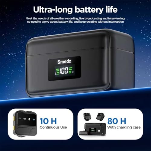 Smedz Wireless Microphone for iPhone Android,Mini Lavalier Microphone with AI Noise Reduction, 164FT Range&80H Charging Case Magnetic Mini Mic for for YouTube TikTok Vlog Podcast Live Streaming