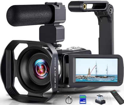 8K 64MP Video Camera Camcorder 18X Zoom WiFi IR Night Vision Camcorders | 3.0'' Touch Screen Webcam Vlogging Camera for YouTube with 64GB SD Card, 2 Batteries, Remote Control, Mic and Stabilizer