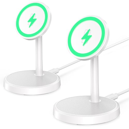 Magnetic Wireless Charger iPhone, 2 Pack 15W Fast Mag-Safe Charger Stand for iPhone 17/17 Air/17 Pro/17 Pro Max 16/15/14/13/12 Series, Wireless Charging Station for Pad/AirPods(White) - color: White