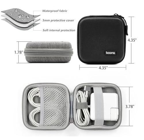 Small Travel Carrying Storage Case, 4.4"x4.4" Charger Organizer, Pouch compatible with MacBook Power Adapter, Laptop Accessories Cables, Cords, USB Drives, Earphones | Portable travel pouch, holds MacBook power adapter, cables, USB drives, earphones and s