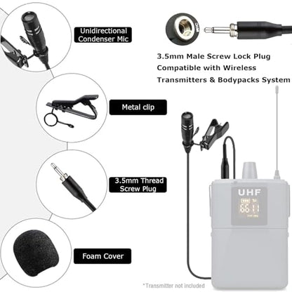 Lavalier Microphone Lapel Mic for Bodypack Transmitter System | Unidirectional Condenser Super Cardioid Clip-On Mic for Wireless Bodypack Transmitter System with 3.5mm Thread Screw Plug - style: 3.5mm Thread screw Plug