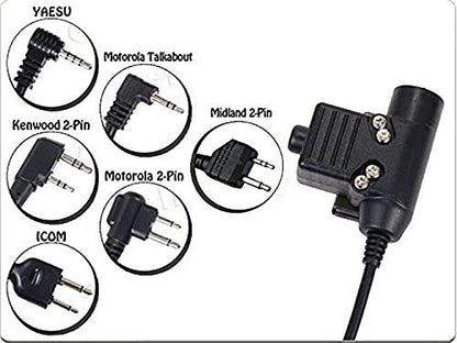 AngelReally U94 PTT Military Adapter Mobile 2 Pin 7.0mm Plug Push to Talk for Kenwood/Baofeng Radio