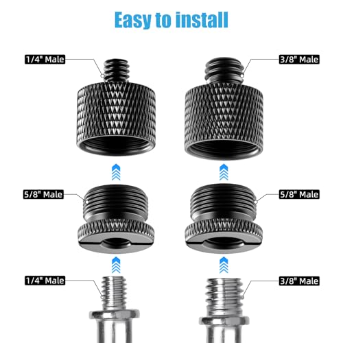 Mic Stand Adapter Set, 5/8 to 3/8 & 1/4 Thread Adapter | 8 Pack, 4 Thread Sizes, Aluminum Alloy, Knurled Grip, Precision Threads, Fits Mic Stands, Boom Arms & Tripods