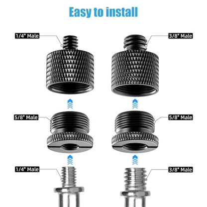 Mic Stand Adapter Set, 5/8 to 3/8 & 1/4 Thread Adapter | 8 Pack, 4 Thread Sizes, Aluminum Alloy, Knurled Grip, Precision Threads, Fits Mic Stands, Boom Arms & Tripods