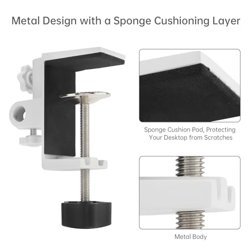 RTNLIT Desk Lamp Clamp, 1/2 inches 4 Hole Metal Table Mounting Clamp, White | Universal C Clamp for Magnifying Light/Microphone/Boom Scissor Arm, Fits up to 2-1/2 inches Desktop Thickness - color: White