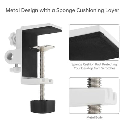 RTNLIT Desk Lamp Clamp, 1/2 inches 4 Hole Metal Table Mounting Clamp, White | Universal C Clamp for Magnifying Light/Microphone/Boom Scissor Arm, Fits up to 2-1/2 inches Desktop Thickness - color: White