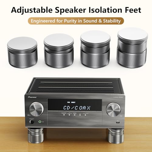 Adjustable Speaker Isolation Feet, Anti-Vibration, 4 Pack, Gray | 0.9-1.5 Inch Adjustable, 500 lbs Capacity, Metal Non-Slip Silicone, Speaker Subwoofer Turntable, Vibration Damping Set of 4 - color: Grey