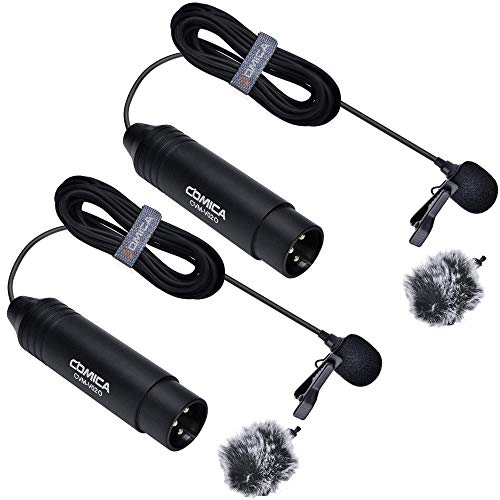 COMICA XLR Microphone CVM-V02O 2 Pack 14.76 fts Phantom Power Omni-Directional Lavalier Lapel Microphone for Canon Sony Panasonic Camcorders Zoom H4n H5 H6 Tascam DR-40 DR-60D DR-70D DR-100 Recorders