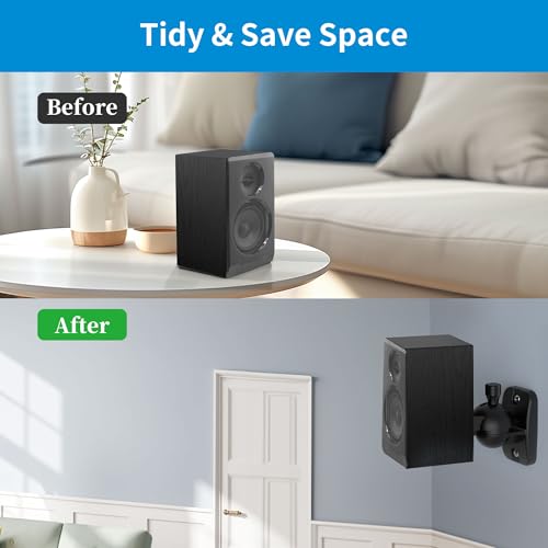 PlusAcc Speaker Wall Mount, Surround Speakers Brackets, 2 Pack, Black | 20° Tilt & 80° Swivel, Adjustable Mounting Bookshelf Shelf for Home Theater, Hold up to 8 lbs - color: Black, size: 2 Pack